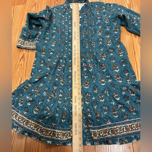 Victoria Dunn bohemian tunic dress in a rich teal print floral100% cotton sizeLG - Picture 9 of 11